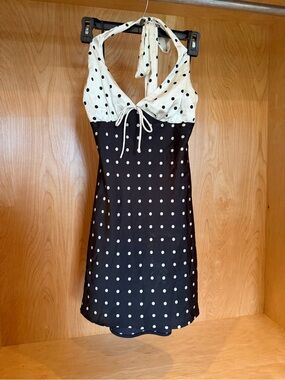 Urban Outfitters Polka Dot Halter Mini Dress in Black and White